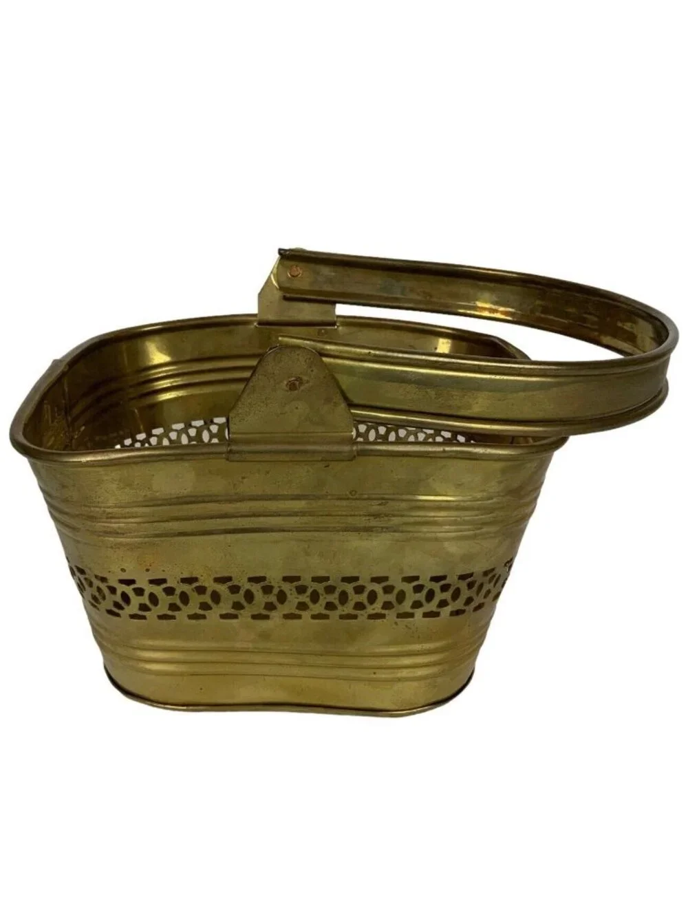 Solid Brass Square Pierced Ribbed Basket From India Decorative Container
